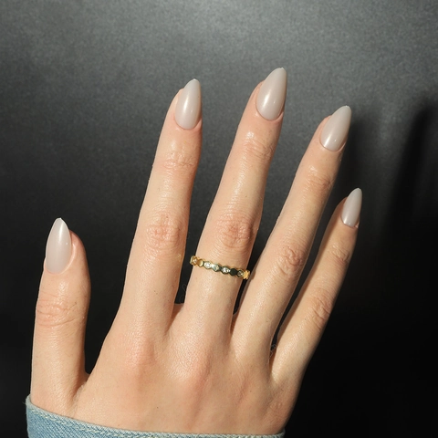 Press On Nails Almond Shape Glossy Solid Color Light Grey Removable Manicure Accessories For Women