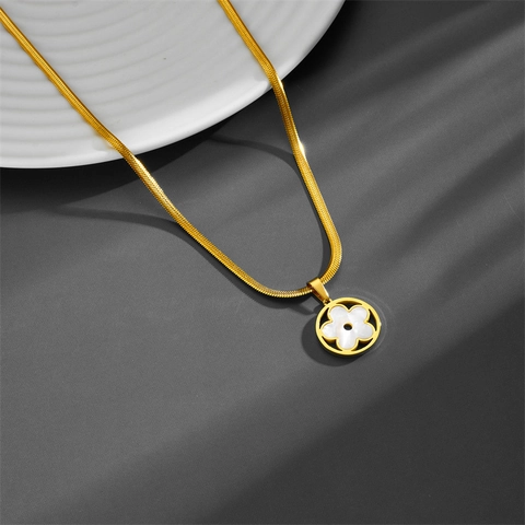 Edelstahl Schlangenkette Halskette Vergoldet Muschel Kleeblatt Blume Anhänger Für Damen Minimalistischer Vintage Schmuck