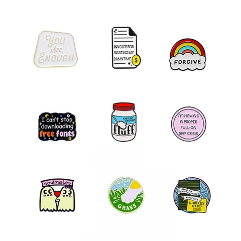 Cartoon Emaille Pins Brosche Legierung Tropfendes Öl Niedlich Kreativ Buchstaben Slogan Muster Für Kleidung Rucksack Dekoration