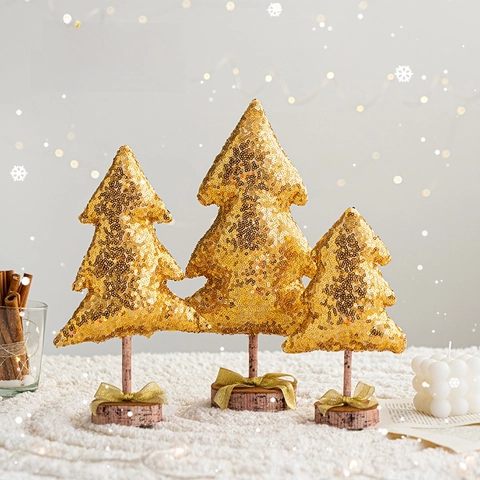 Décoration De Bureau Renne Arbre De Noël Tissu Écossais Paillettes Base En Bois Ornement Rustique Nordique