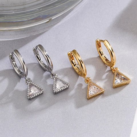 Orecchini A Cerchio Huggie Con Zircone Triangolare Geometrici In Rame Pendenti Delicati Gioielli Di Moda Minimalisti Per Donna