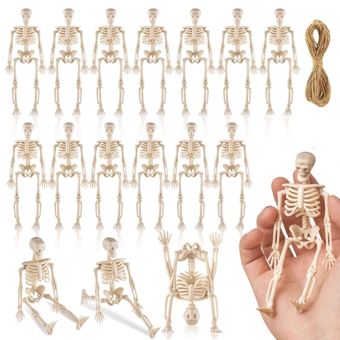 Movable Halloween Skeleton Model Plastic Human Bone Frame Decor With Jute Rope For Haunted House Party Props DIY Prank