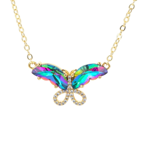 Bunte Zirkonia Schmetterling Anhänger Halskette Kupfer Vergoldet Schlüsselbein Kette Elegante Mode Schmuck Für Frauen