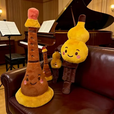 Jouet En Peluche Instrument Musique Créatif Forme Suona Hulusi Dessin Animé Poupée Rembourrée Douce Peluche Courte Visage Brodé Cadeau Enfants