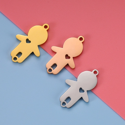 Ciondolo Forma Ragazzo Acciaio Inossidabile Ritaglio Cuore Accessorio Creazione Gioielli DIY Connettore Doppio Foro Lucidato