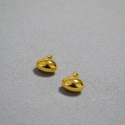Minimalist Brass Bean Stud Earrings With 925 Sterling Silver Post Mirror Polished Geometric Oval Jewelry For Women