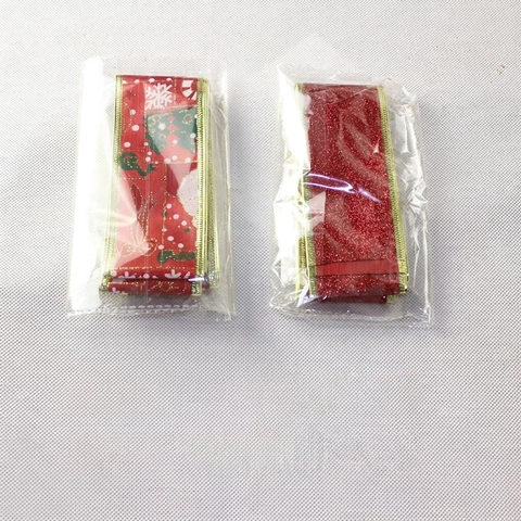 Christmas Glitter Ribbon For Xmas Tree Decor Festive Gift Wrapping Metallic Fabric Ribbon With Gold Border