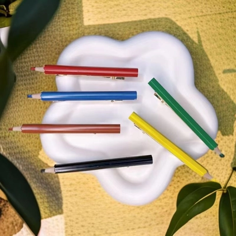Lindo Clip De Pelo Creativo Con Forma De Lápiz Plástico Resina Metal Simulación Papelería Horquillas De Pato Para Niñas