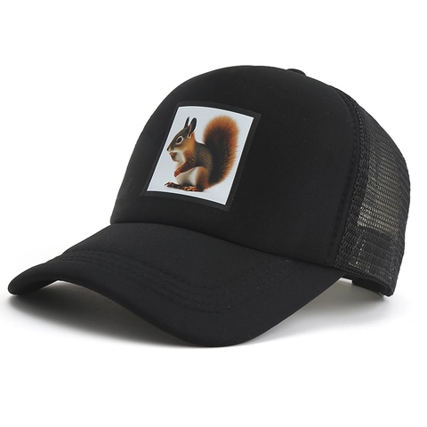 Unisex Printed Squirrel Animal Mesh Trucker Hat Breathable Adjustable Snapback Baseball Cap For Outdoor Sun Protection