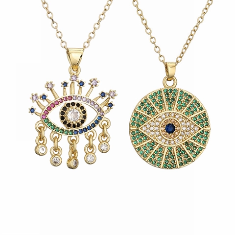 Evil Eye Anhänger Halskette Kupfer Bunte Zirkonia Vergoldet Micro Pave Böhmischer Retro Schmuck Geschenk Für Damen
