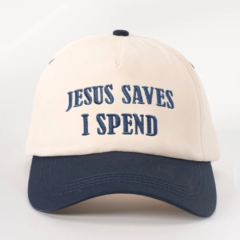 Casquette De Baseball Broderie Jesus Saves I Spend Vintage Color Block Polyester Coton Réglable Pare Soleil Chapeau