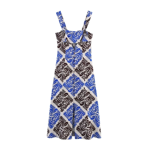 Robe Midi Femme Imprimé Cachemire Bohème Été Double Bretelles Boutonnée Fente Robe de Plage Vacances