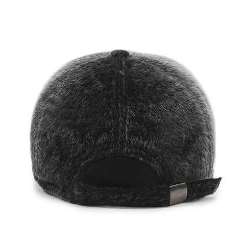 Men Winter Warm Baseball Cap Faux Mink Fur Thickened Outdoor Ear Flaps PU Leather Brim Adjustable