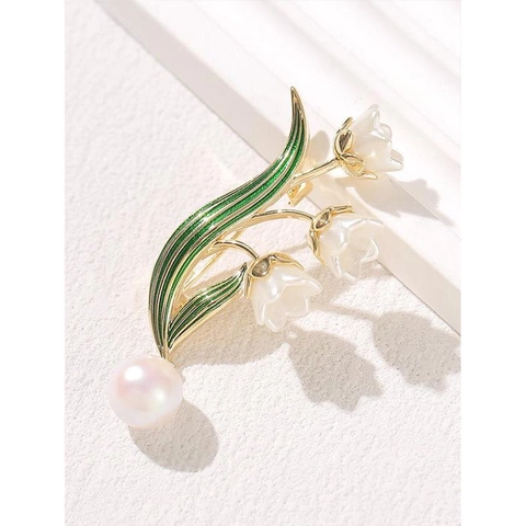 Exquisite Lily Of The Valley Brooch Alloy Artificial Pearl Enamel Suit Jacket Pin Fashion Jewelry Accessories