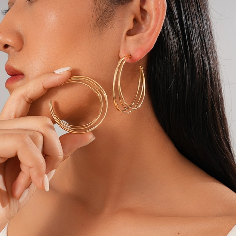 Orecchini A Cerchio Geometrici Multistrato A Forma Di C Per Donna Gioielli Minimalisti In Metallo Con Silver Earring Post