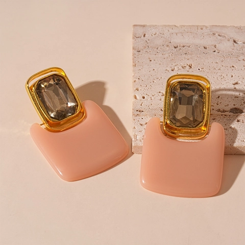 Geometric Square Drop Earrings With Resin Rhinestone Alloy And Silver Earring Post Vintage Exaggerated Style Women Jewelry