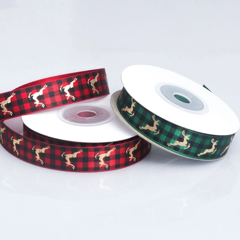 Weihnachts Karo Geschenkband Goldfolie Rentier Buffalo Check Stoff Für Feiertage Geschenkverpackung DIY Handwerk