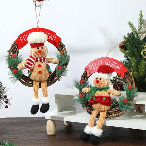 Weihnachten Lebkuchenmann Kranz Rattan Girlande Deko Strickpuppe Feliz Navidad Festlich Tür Wand Haus Ornament