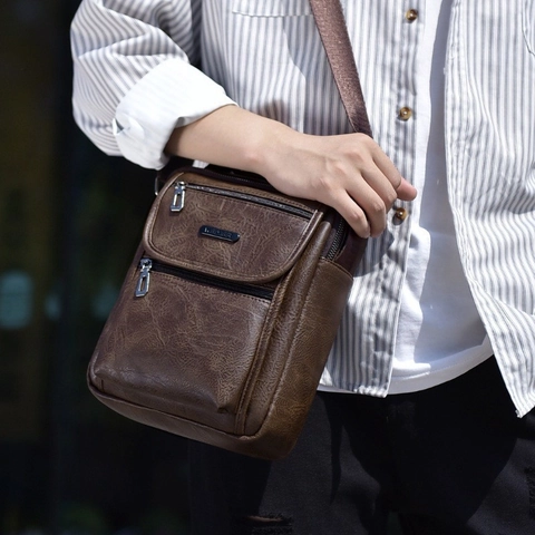 Borsa Da Uomo Vintage In Pelle PU Business Casual Borsa A Tracolla Con Cerniere Multiple Resistente All'acqua