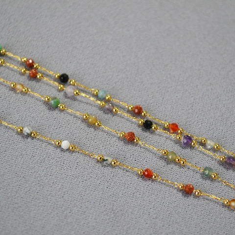 Collar De Cuentas De Piedra Natural Acero Inoxidable Chapado En Oro De 18K Gargantilla Colorida Para Mujer Joyería