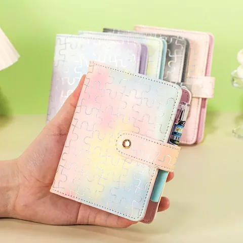 Texture De Puzzle Holographique Budget Binder Carnet De Poche Cuir PU Organisateur À Anneaux Pour Défi D'Épargne Planificateur