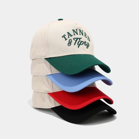 Gorra De Béisbol Algodón Bordado Letras TANNED & Tipsy Bloque De Color Contraste Protección Solar Casual Retro Unisex
