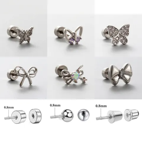 Butterfly Bow Titanium Steel Ear Studs Zirconia Inlaid Screw Back Cartilage Earrings Small Design For Women
