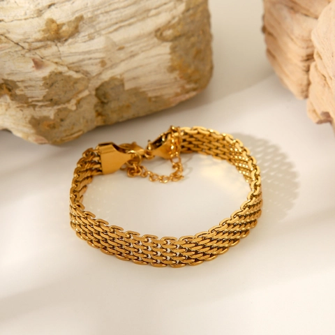 Breites Uhrenarmband Kette Armband Edelstahl 18K Vergoldet Verstellbar Nicht Verblassen Retro Ins Stil Frauen Schmuck