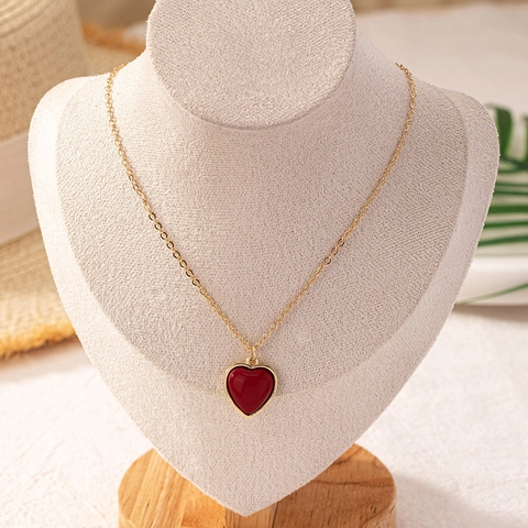 Collana Pendente Cuore Resina Perla Artificial Elegante Placcato Oro Lega Gioielli Semplici Delicati Donne Regalo Festa Mamma