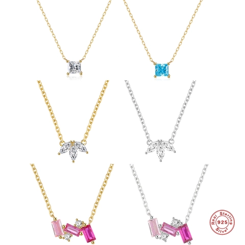 925 Sterling Silver Square Marquise Zirconia Pendant Necklace For Women French Elegant Clavicle Chain Fashion Jewelry