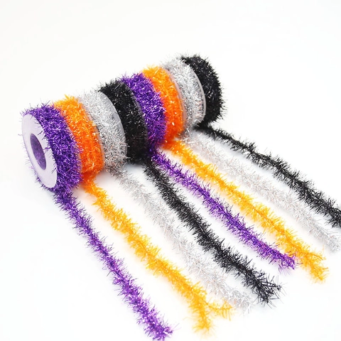 Halloween Tinsel Garland Metallic Shiny Ribbon For Party Decoration DIY Craft Supplies Spooled