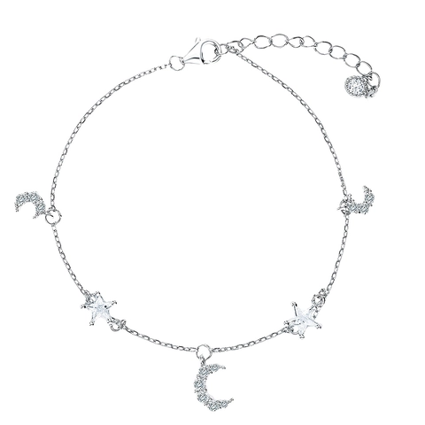 925 Sterlingsilber Stern Mond Armband Für Damen Eleganter Zirkonia Eingelegt Verstellbare Kette Schmuck Jubiläumsgeschenk Silber Armband