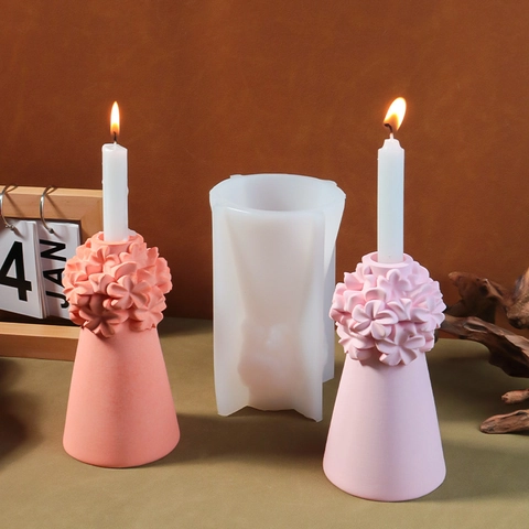 Blumen Kerzenhalter Silikonform Relief Blütenbüschel Konische Basis DIY Handgefertigte Kerze Harzguss Gips Handwerk Dekor