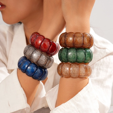 Klobiges Elastisches Armband Acryl Harz Geometrischer Quadratischer Block Mit Glitzer Retro Modeschmuck Damen