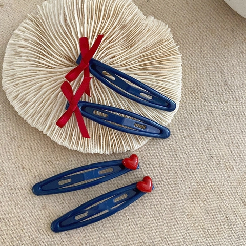 Barrettes À Cheveux En Métal Bleu Marine Décor Coeur Rouge Noeud Doux Style Coréen Pour Femmes Filles Vintage
