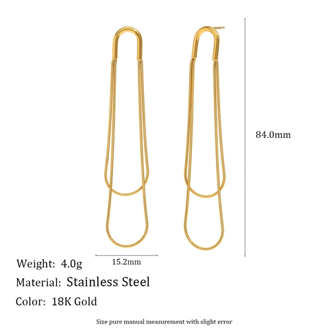 Boucles D'oreilles Gland Double Chaîne Serpent Acier Inoxydable Plaqué Or 18K Forme U Géométrique Pour Femmes