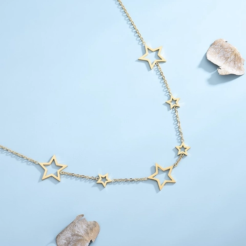 Collana Con Ciondolo A Stella Cava Acciaio Al Titanio Placcato Oro Argento Catena Clavicola Gioielli Da Donna Regalo