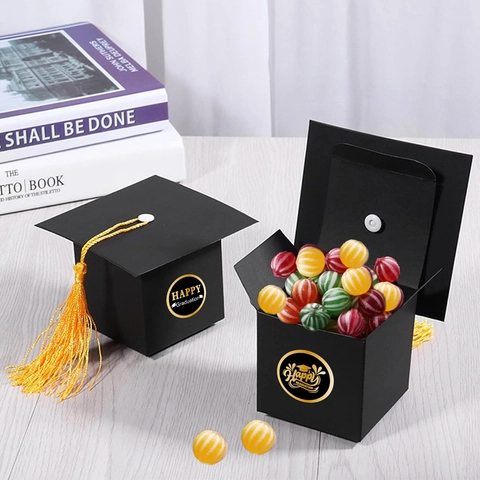 Caja de Caramelos con Forma de Sombrero de Graduación Caja de Regalo de Papel con Borla para Fiesta de Graduación Caja de Embalaje