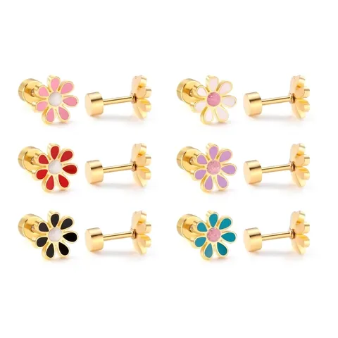 Sweet Jelly Color Flower Stud Earrings Stainless Steel Enamel Floral Screw Back Earrings For Women Girls Fashion Jewelry
