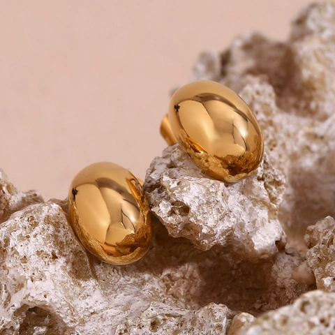 Minimalist Hollow Bean Stud Earrings 18K Gold Plated Stainless Steel Pebble Geometric Jewelry For Women