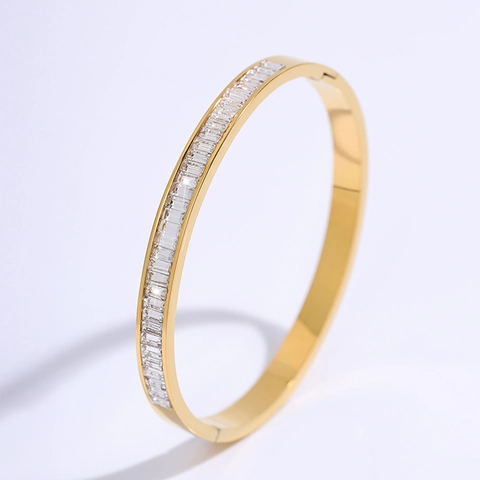 Lichte Luxe Titanium Staal Rij Strass Armring Voor Dames Sterrenhemel Ontwerp Roze Witte Steen Sieraden Mode Armband