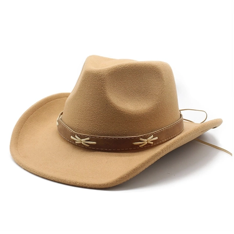 Cappello Da Cowboy Western Cotone Poliestere Feltro Tesa Larga Con Fascia In Ecopelle Punto Croce Stile Retro Unisex