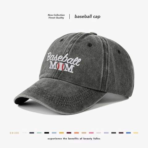 Washed Cotton Baseball Cap Retro Distressed Baseball MOM Embroidered Sun Protection Hat For Women Adjustable Casual