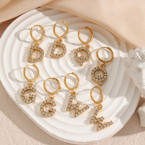 Minimalistische Edelstahl 18K Vergoldete Strass Alphabet Buchstaben Ohrringe Für Damen Personalisierter Schmuck