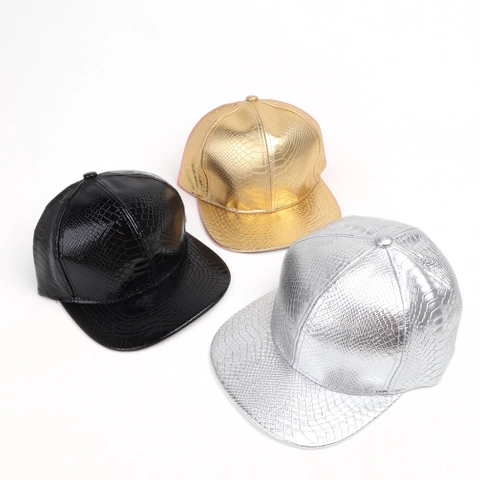 Casquette De Baseball En Cuir PU À Motif Crocodile Bord Plat Texture Serpent Métallique Chapeau Snapback Hip Hop