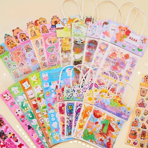 Kawaii Cartoon PET Stickers Waterproof Laser Decorative Decals For Scrapbooking Journaling DIY Goka Panda Capybara Anime Style