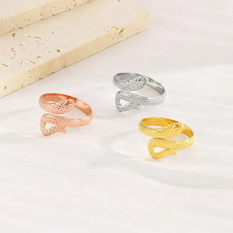 Anillo Serpiente Acero Inoxidable Ajustable Envolvente Bypass Textura Escamas Estilo Retro Francés Elegante Mujer