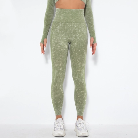 Ψηλόμεσο Κολάν Γιόγκα χωρίς Ραφές Acid Wash Σούρα στους Γλουτούς Παντελόνι Γυμναστηρίου για Γυναίκες Αθλητικό Κολάν