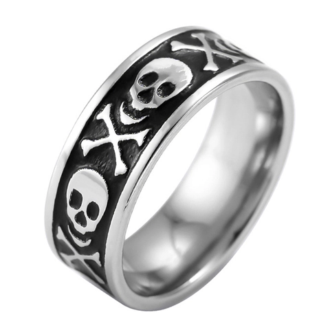 Gothic Stainless Steel Skull And Crossbones Relief Ring Vintage Punk Rock Band Ring For Men Women Fashion Jewelry Gift