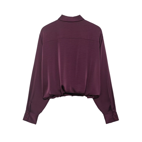 Elegante Blusa De Satén De Manga Larga Mujer Cuello De Solapa Botones Color Sólido Oficina Top De Satén Moda Casual Pulido